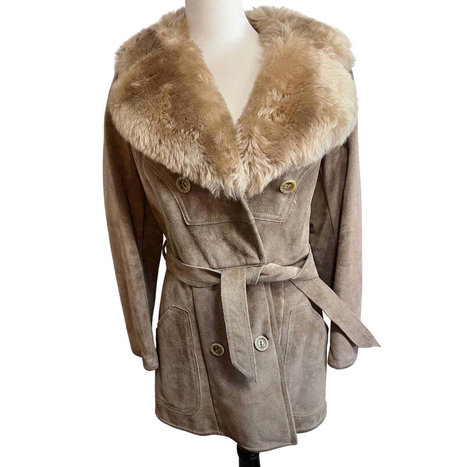 Vintage 70s A&F Originals Shearling Suede Coat Made In Usa Penny Lane Size Small